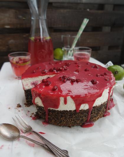 Mohn-Cheesecake-Himbeertorte