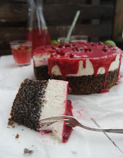 Mohn-Cheesecake-Himbeertorte